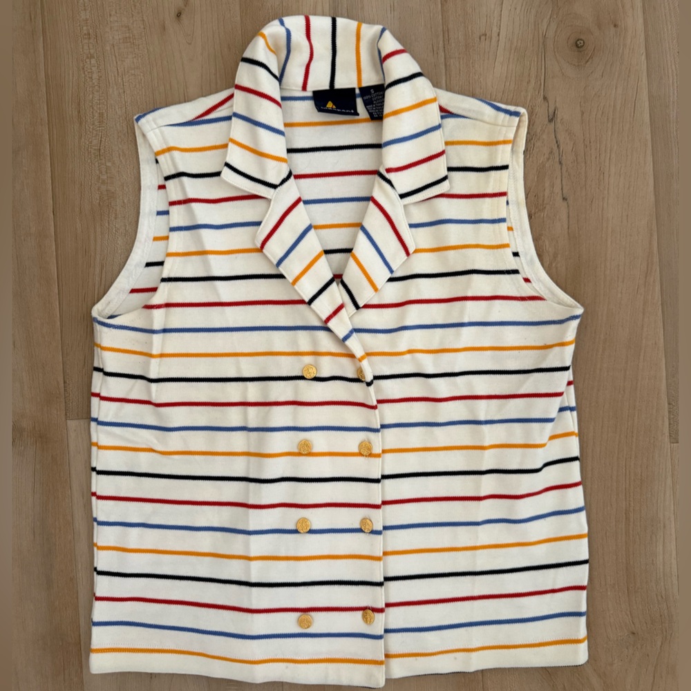 Vintage Liz Sport Knit Button Vest tank - Multicolor Stripes